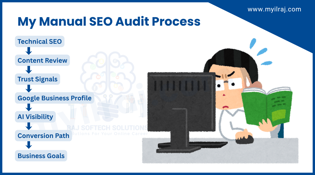 Manual SEO audit process by Myilraj. G