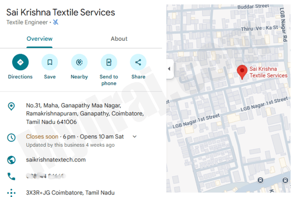 Approved Google Business Profile of Sai Krishna Textile Services in Ganapathy, Coimbatore Approved Google Business Profile of Sai Krishna Textile Services in Ganapathy, Coimbatore