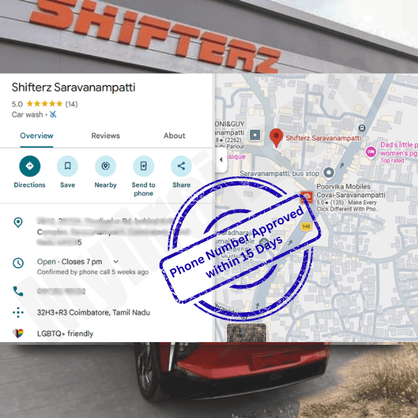 Shifterz Saravanampatti Google Business Profile phone number approved within 15 days Shifterz Saravanampatti Google Business Profile phone number approved within 15 days